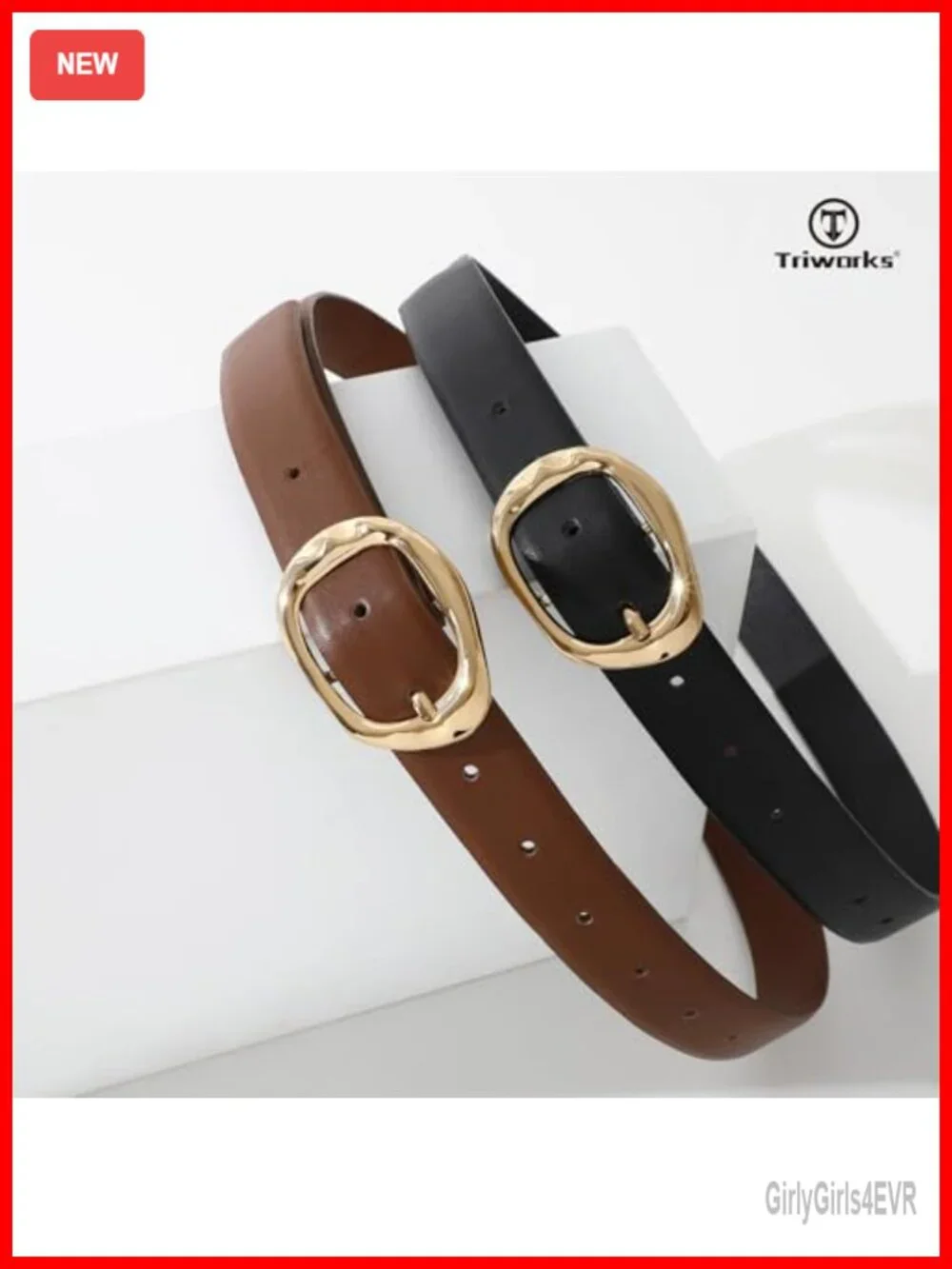 2 Pack Faux Leather Belts for Women Fashion Waist Belt with Liquid Gold Buckle